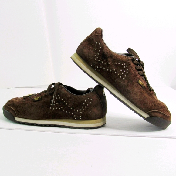Puma Shoes - PUMA ROMA Brown Suede Rhinestone Sneakers SZ 9